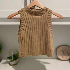Tan Ribbed Knit Sleeveless Top